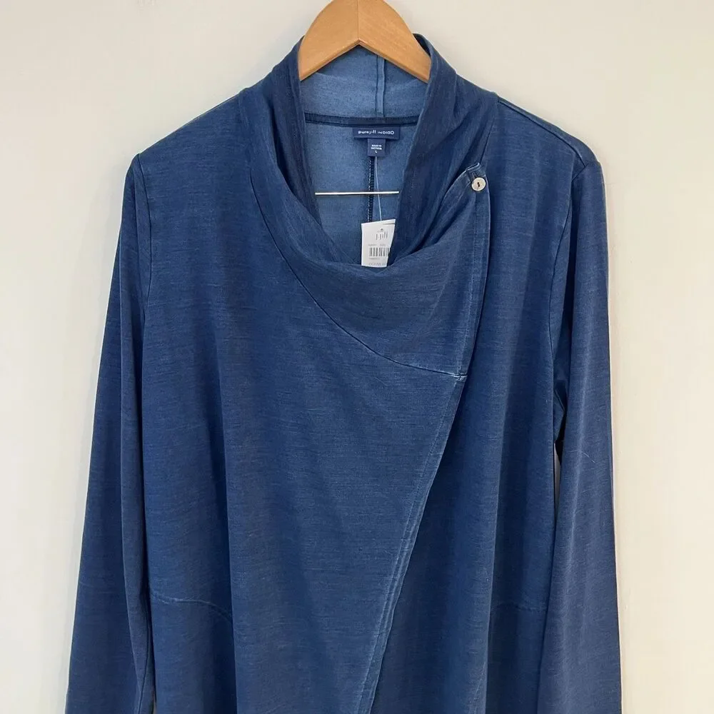 Pure J Jill Indigo Long Sleeve Wrap Cardigan In Ocean Wash Womens Sz L NWT - Picture 3 of 13